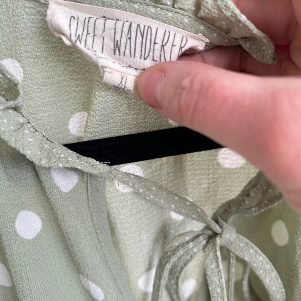 Sweet Wanderer Sage Polka Dot Ruffle Blouse - Picture 2 of 2